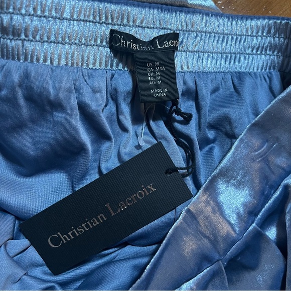 Christian Lacroix NWT Steel Blue Velvet Wide Leg High Waisted Pants Size Medium - Picture 2 of 10